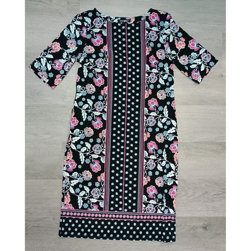 Roz & Ali Floral Dot Dress Stretch Office Casual Knee Length Size Small